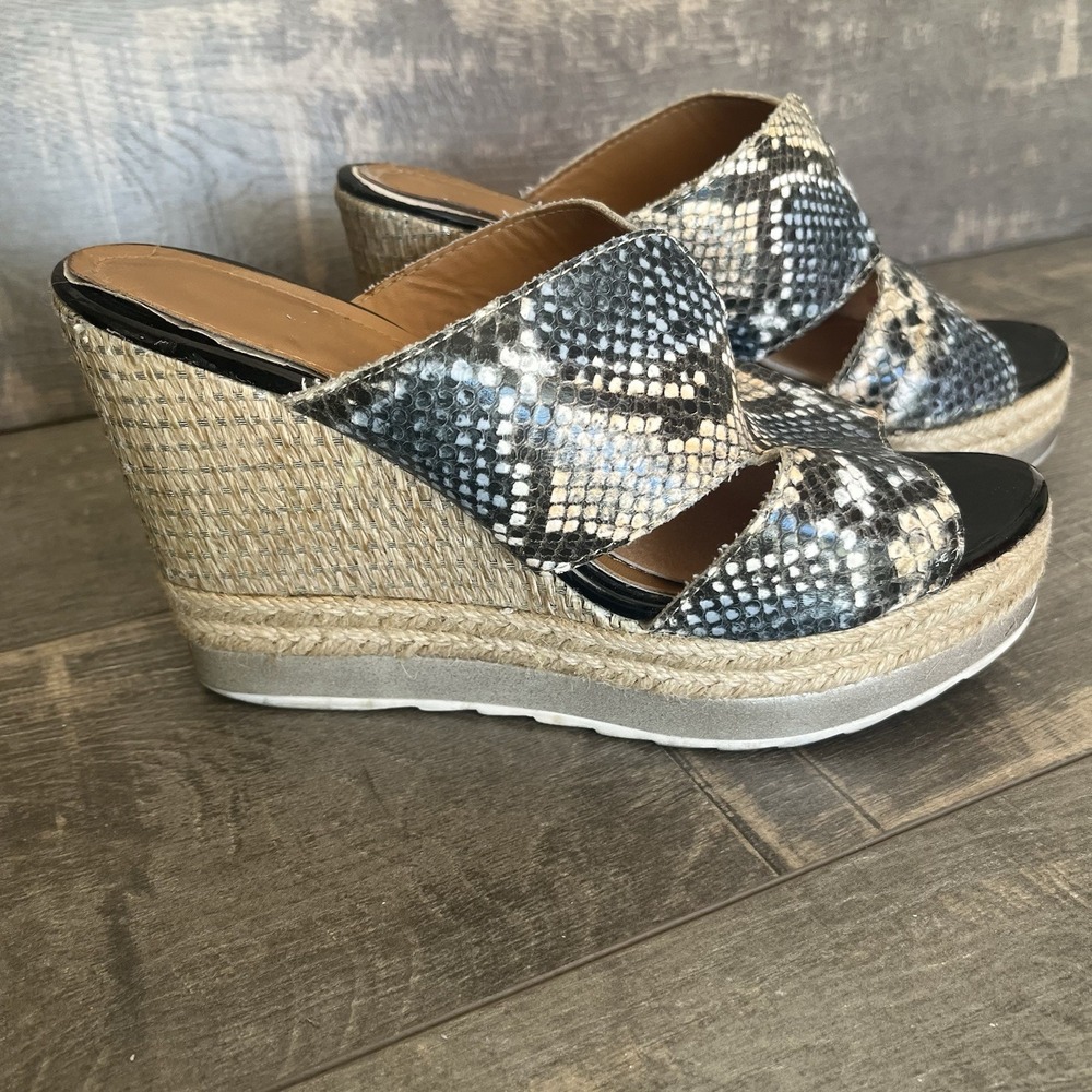 Snakeskin Platform Wedge Espadrille Slide Sandals Womens Size 38 Boho US Size 8